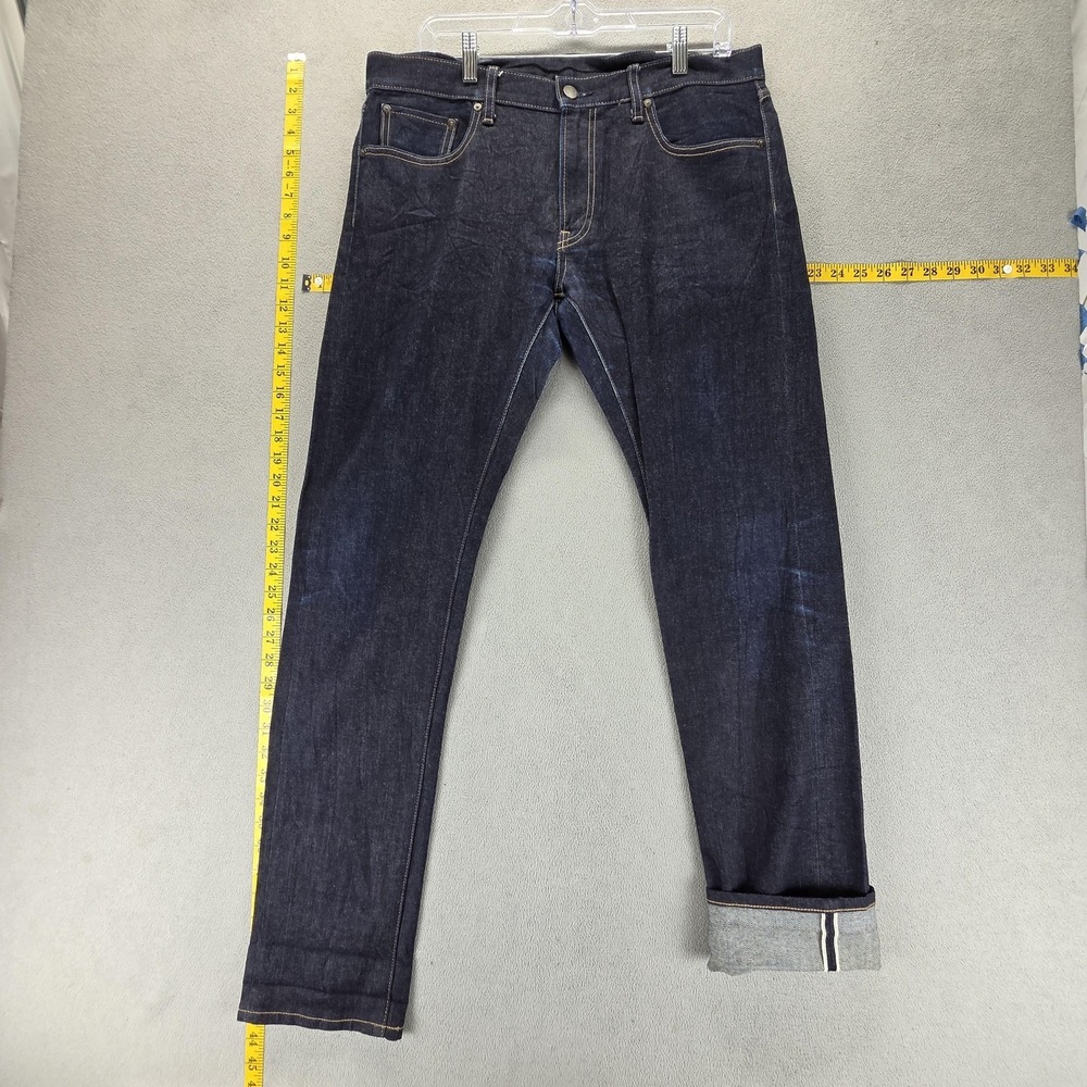 Selvedge Jeans Mens 34x32 Blue Uniqlo Slim Straight Low Rise Kaihara Denim‎